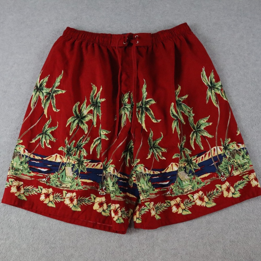 Big Dogs Swim Shorts Mens XL Hawaiian Palm Beach Mesh Lined Surf Board Trunks